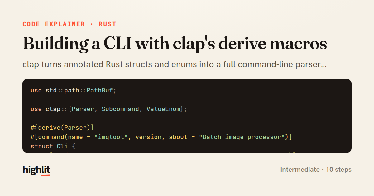 Building a CLI with clap's derive macros — share card