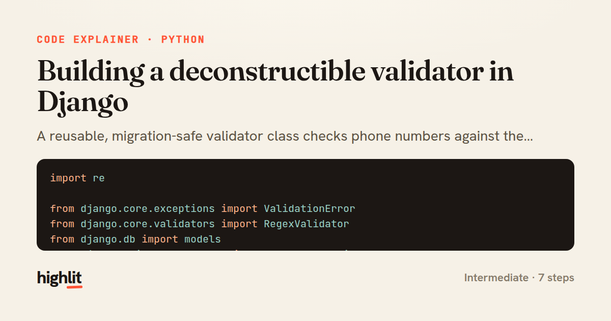 Building a deconstructible validator in Django — share card