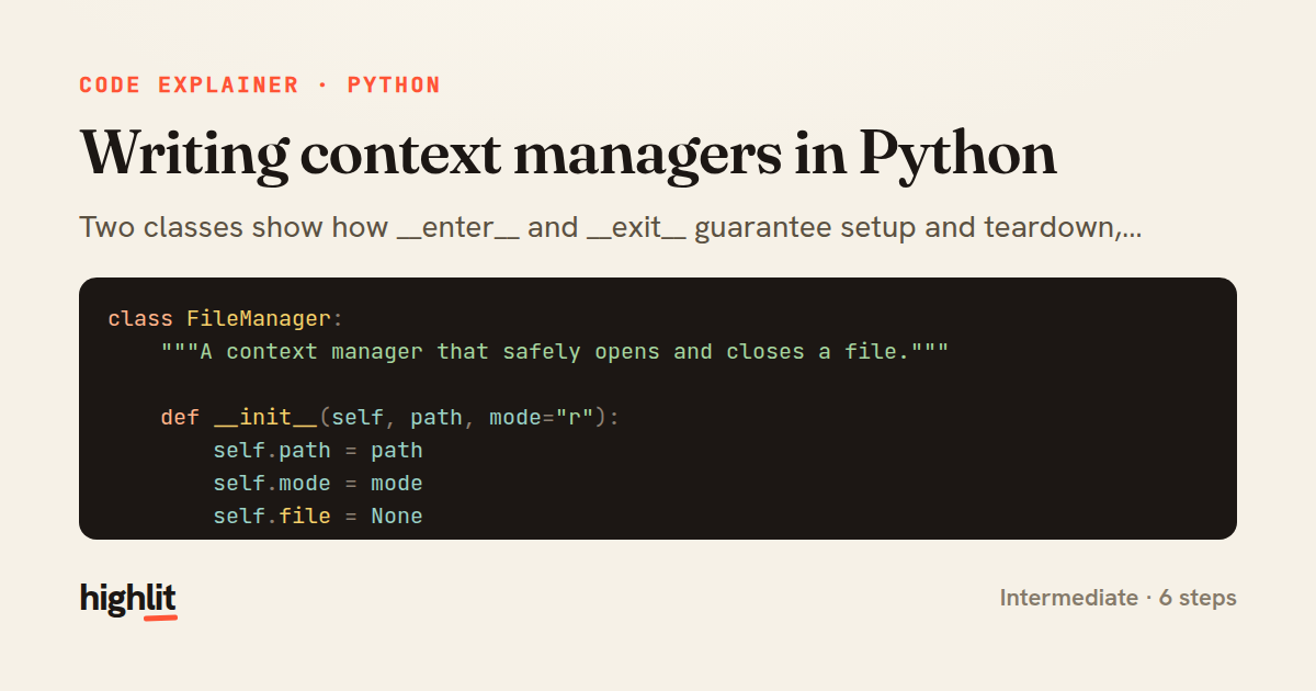 Writing context managers in Python — share card