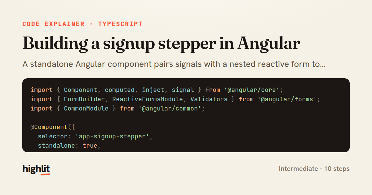 Building a signup stepper in Angular — share card