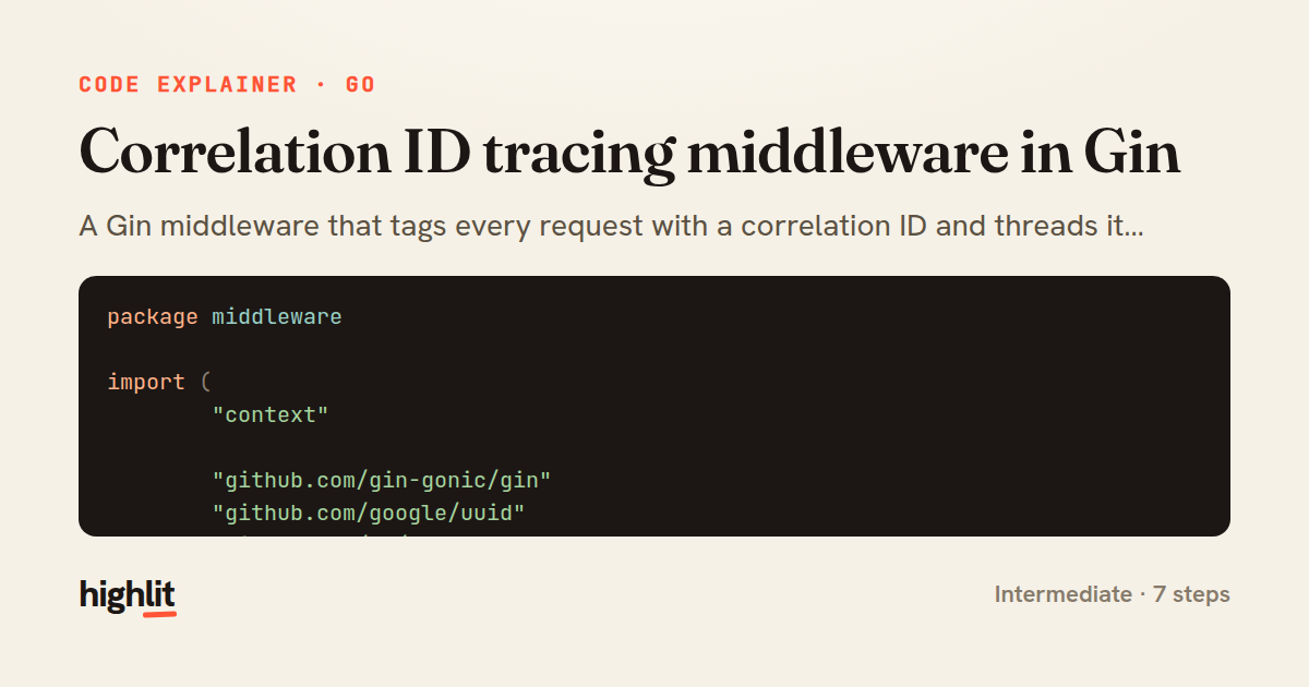 Correlation ID tracing middleware in Gin — share card
