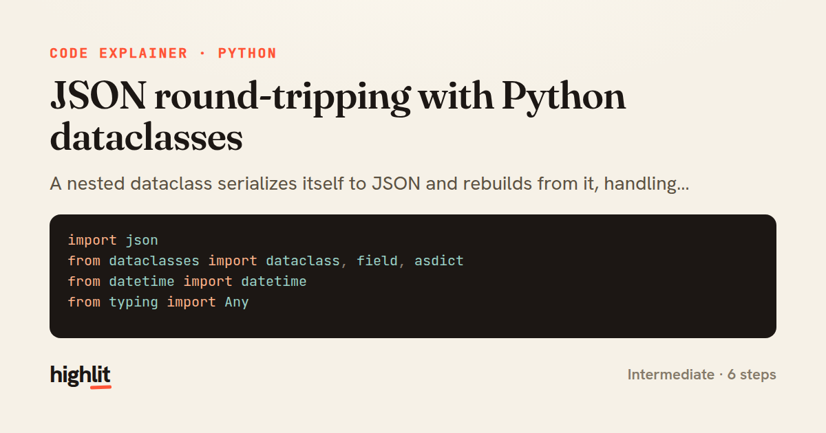 JSON round-tripping with Python dataclasses — share card