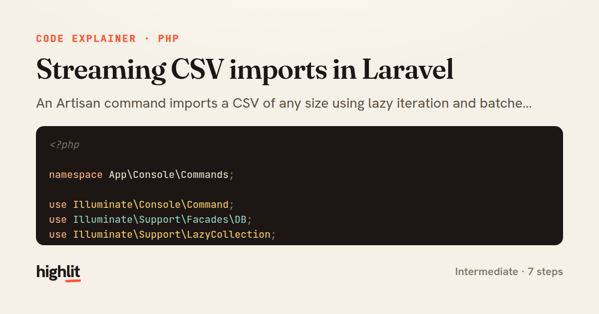 Streaming CSV imports in Laravel — share card