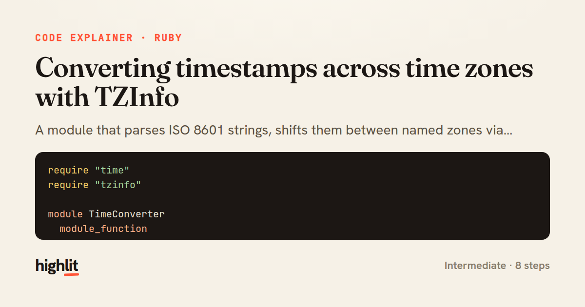 Converting timestamps across time zones with TZInfo — share card