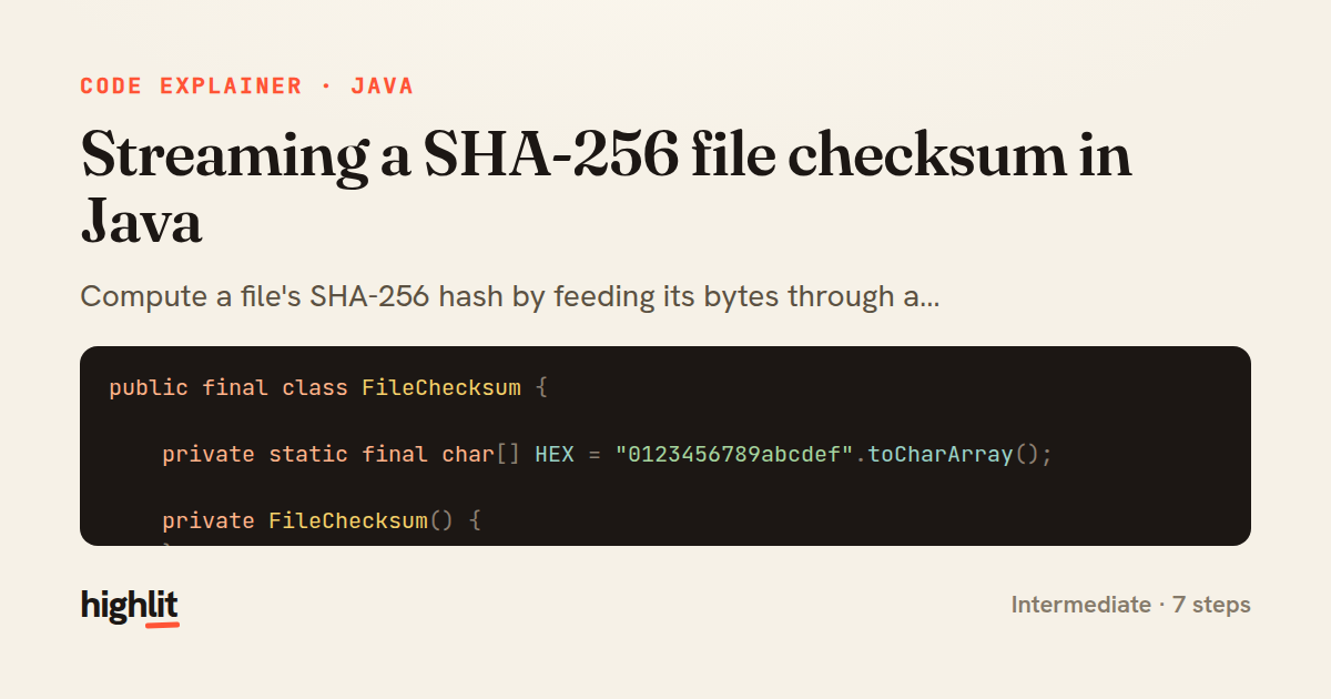 Streaming a SHA-256 file checksum in Java — share card
