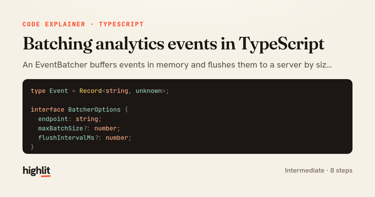 Batching analytics events in TypeScript — share card