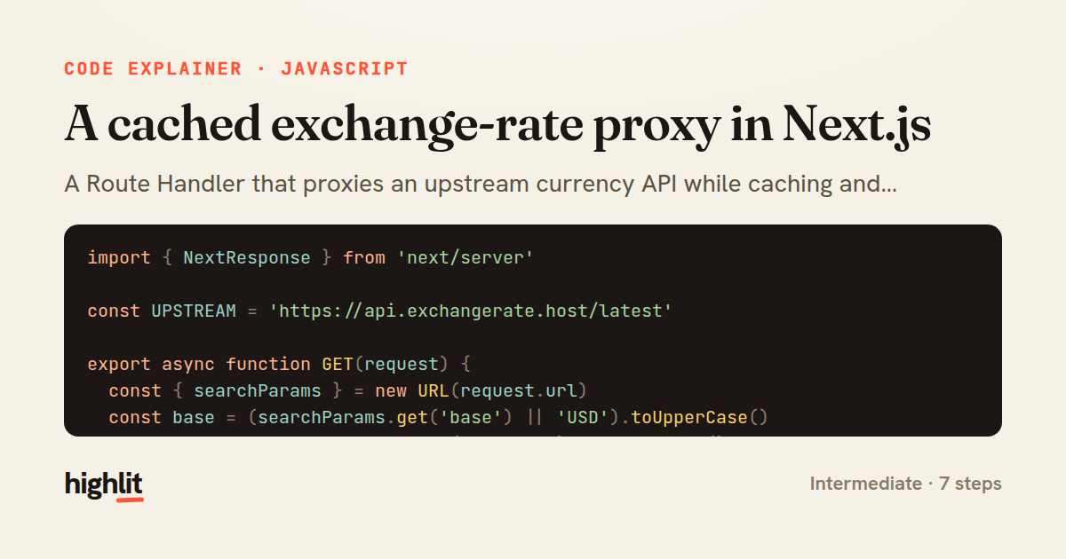 A cached exchange-rate proxy in Next.js — share card
