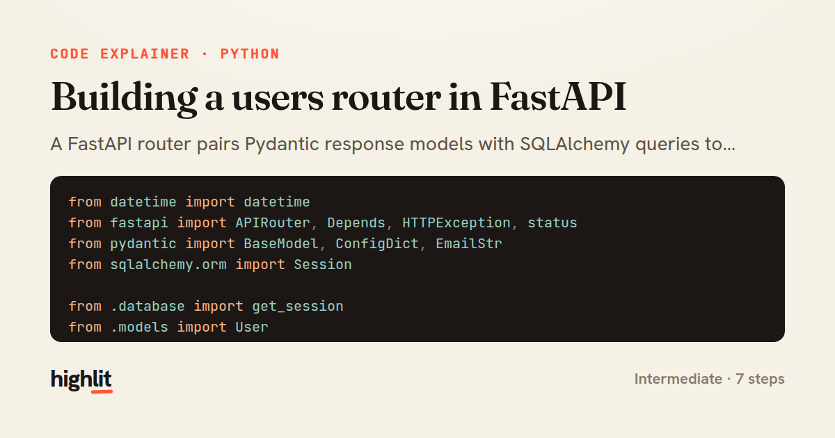 Building a users router in FastAPI — share card