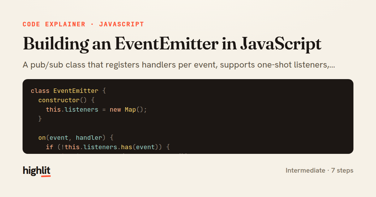 Building an EventEmitter in JavaScript — share card