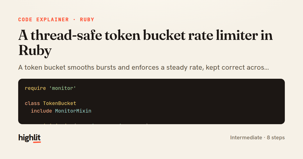 A thread-safe token bucket rate limiter in Ruby — share card
