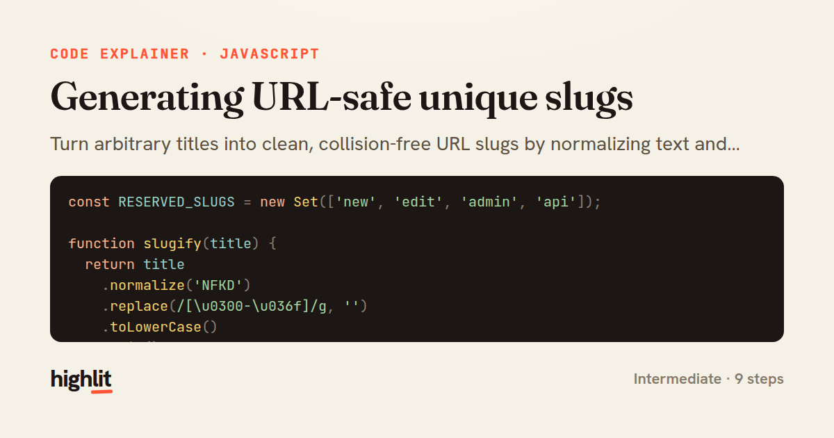 Generating URL-safe unique slugs — share card