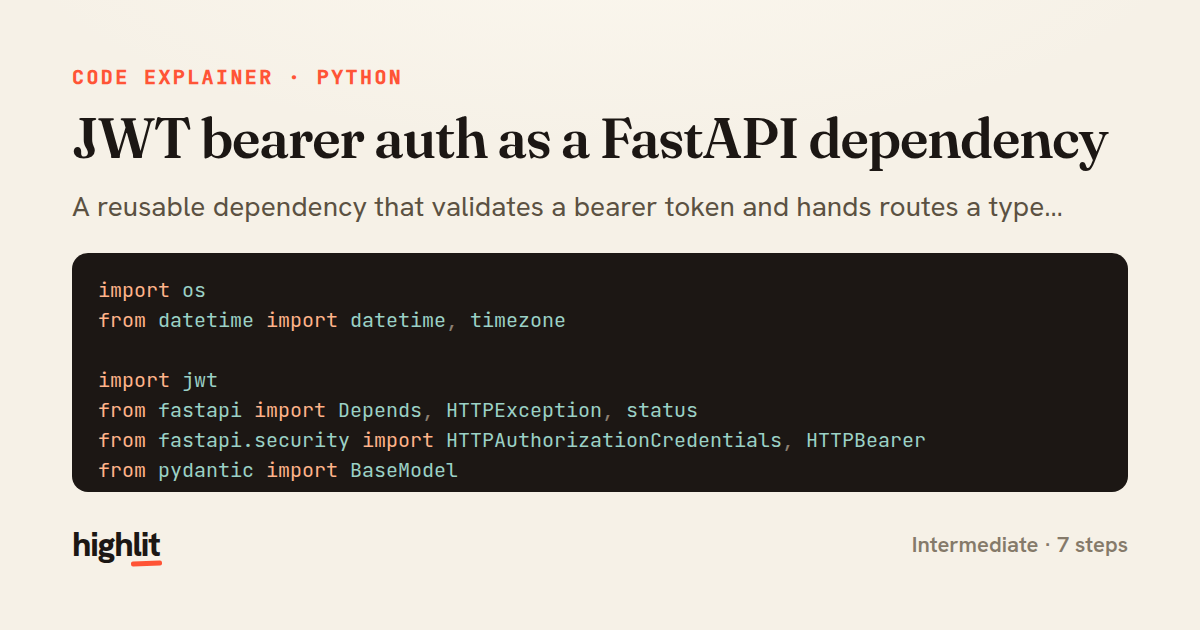 JWT bearer auth as a FastAPI dependency — share card
