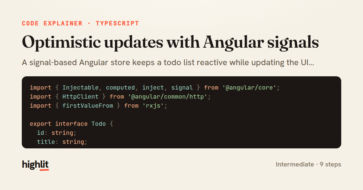 Optimistic updates with Angular signals — share card