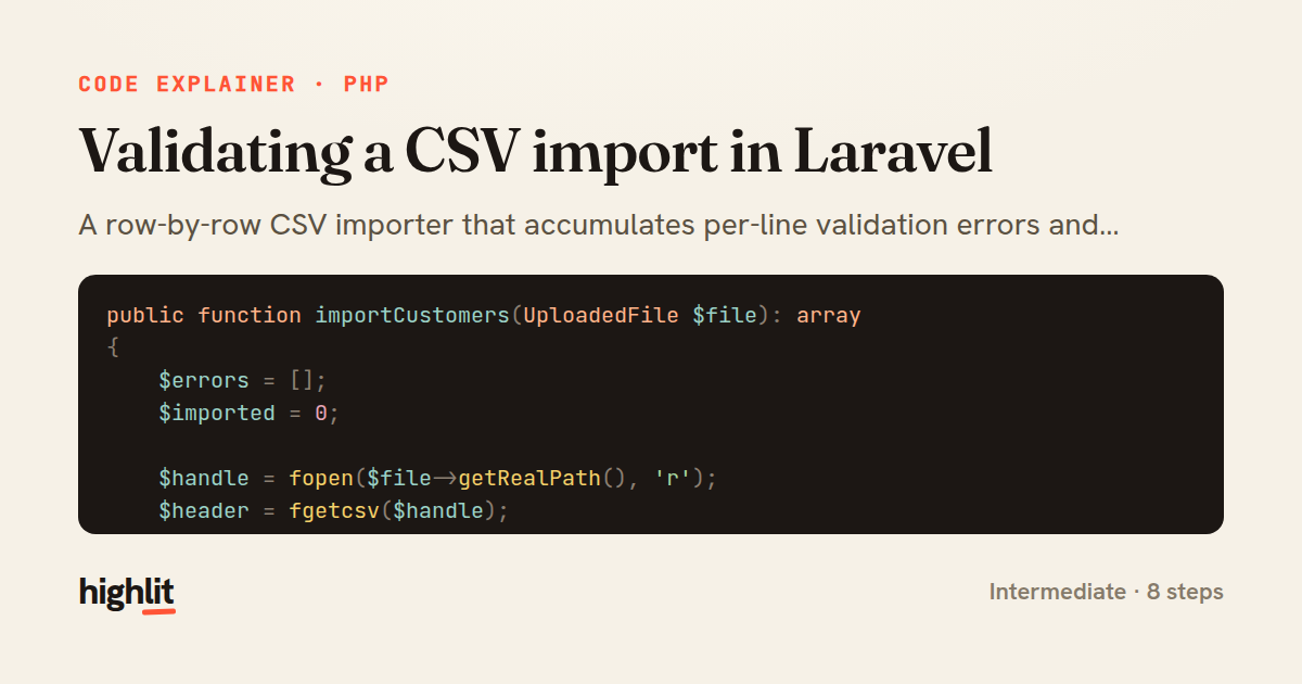 Validating a CSV import in Laravel — share card
