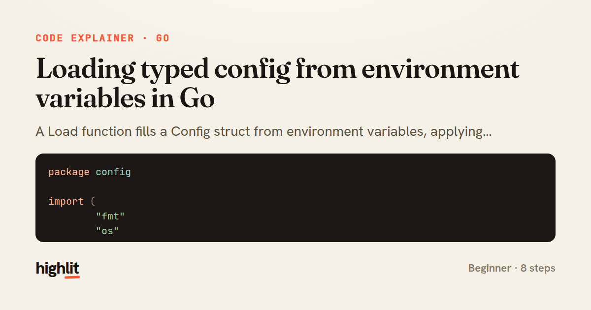 Loading typed config from environment variables in Go — share card