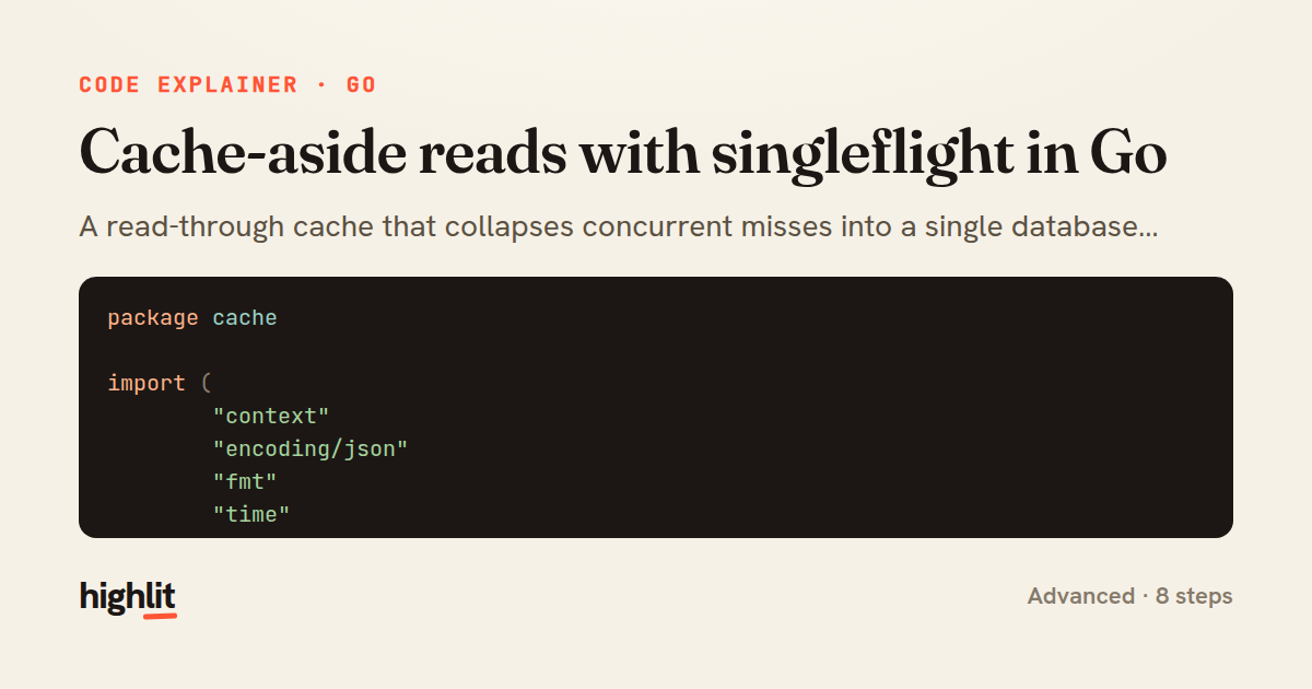 Cache-aside reads with singleflight in Go — share card