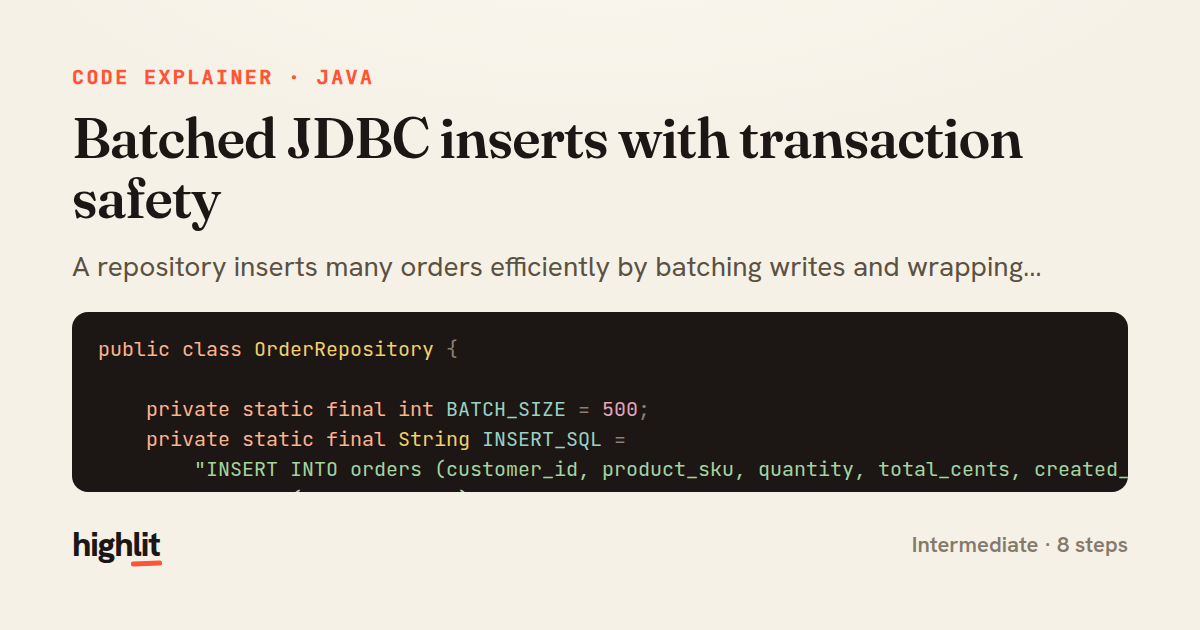 Batched JDBC inserts with transaction safety — share card