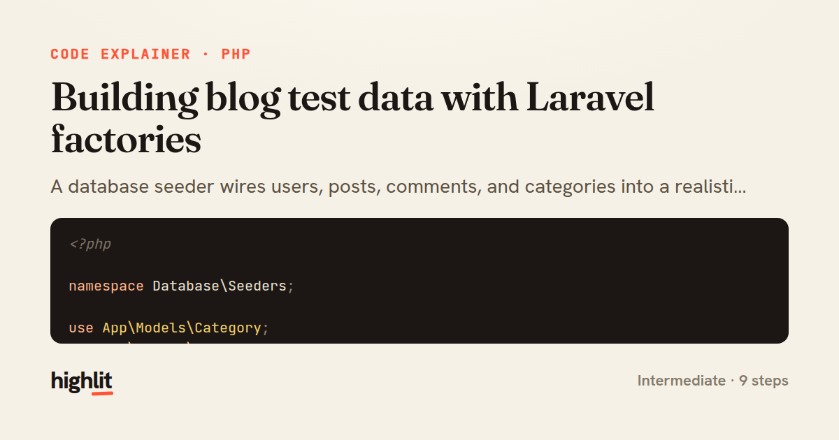 Building blog test data with Laravel factories — share card