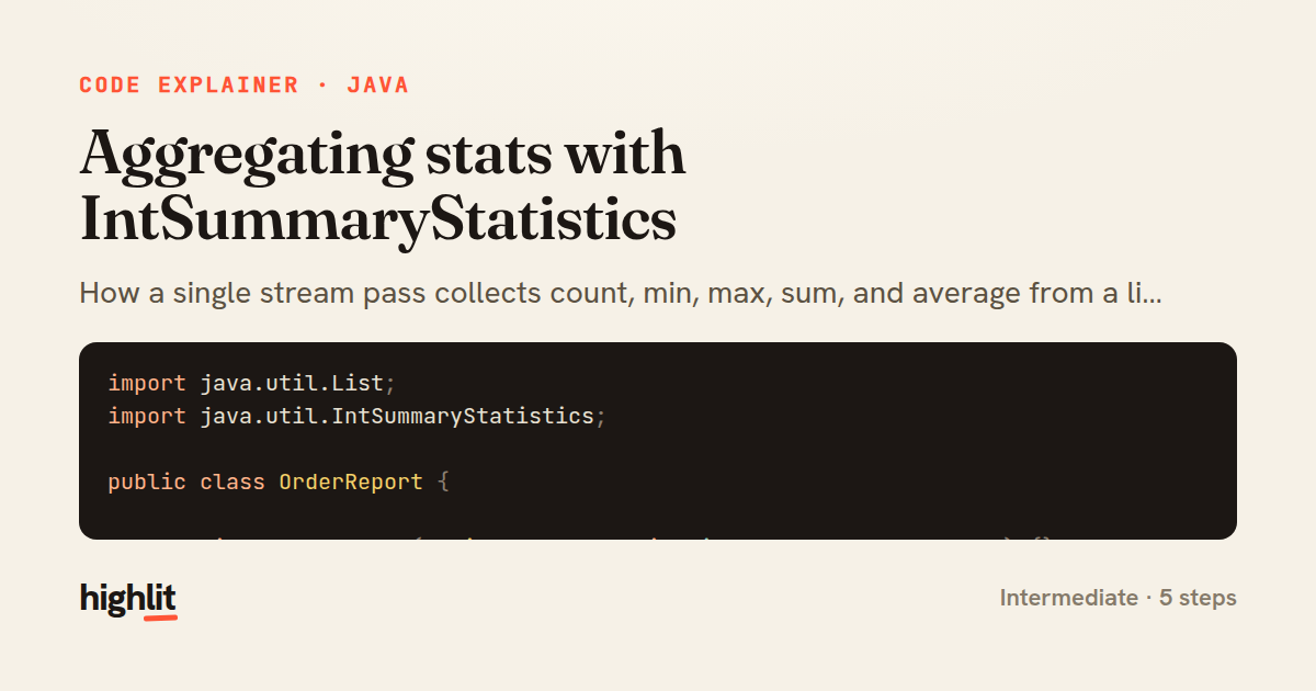 Aggregating stats with IntSummaryStatistics — share card