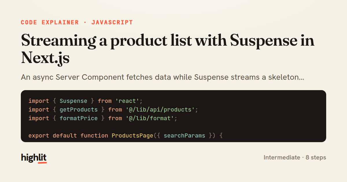 Streaming a product list with Suspense in Next.js — share card