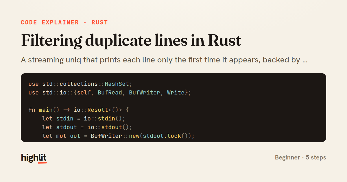 Filtering duplicate lines in Rust — share card