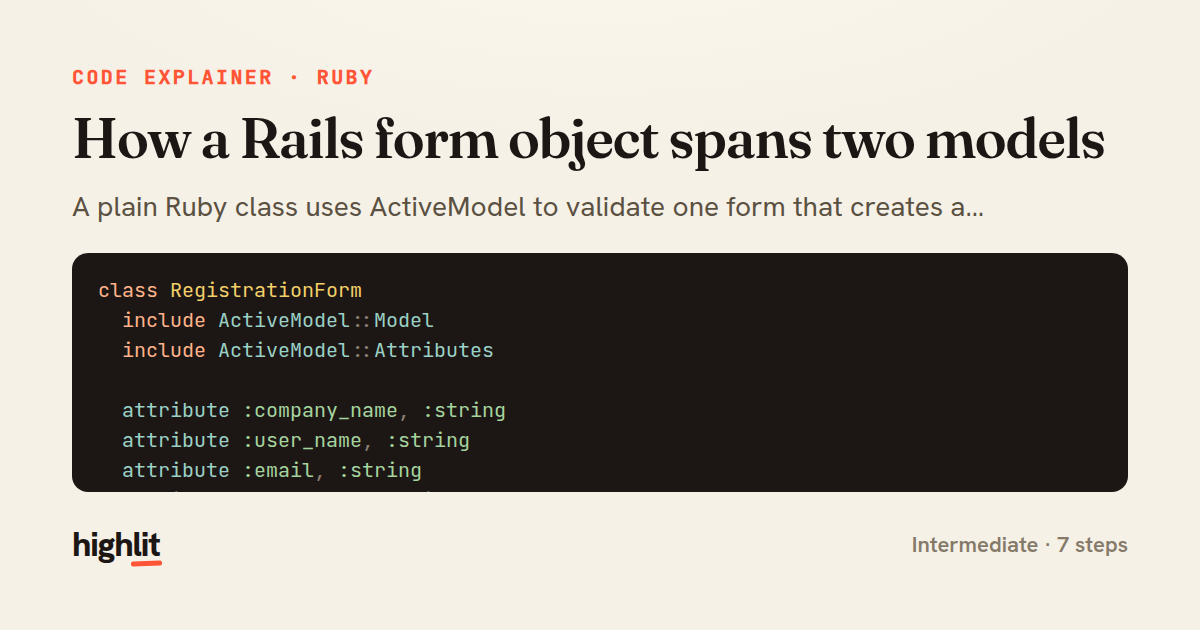 How a Rails form object spans two models — share card