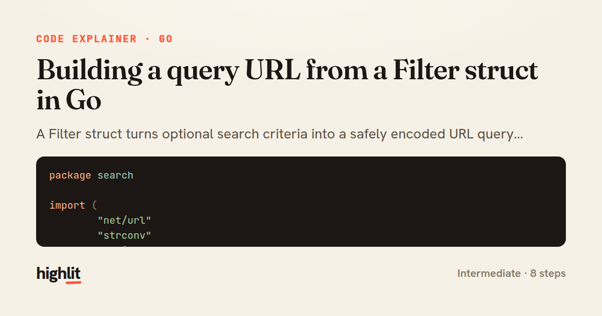 Building a query URL from a Filter struct in Go — share card