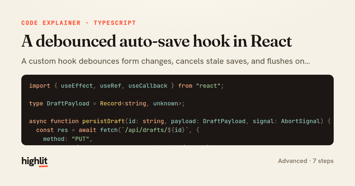 A debounced auto-save hook in React — share card
