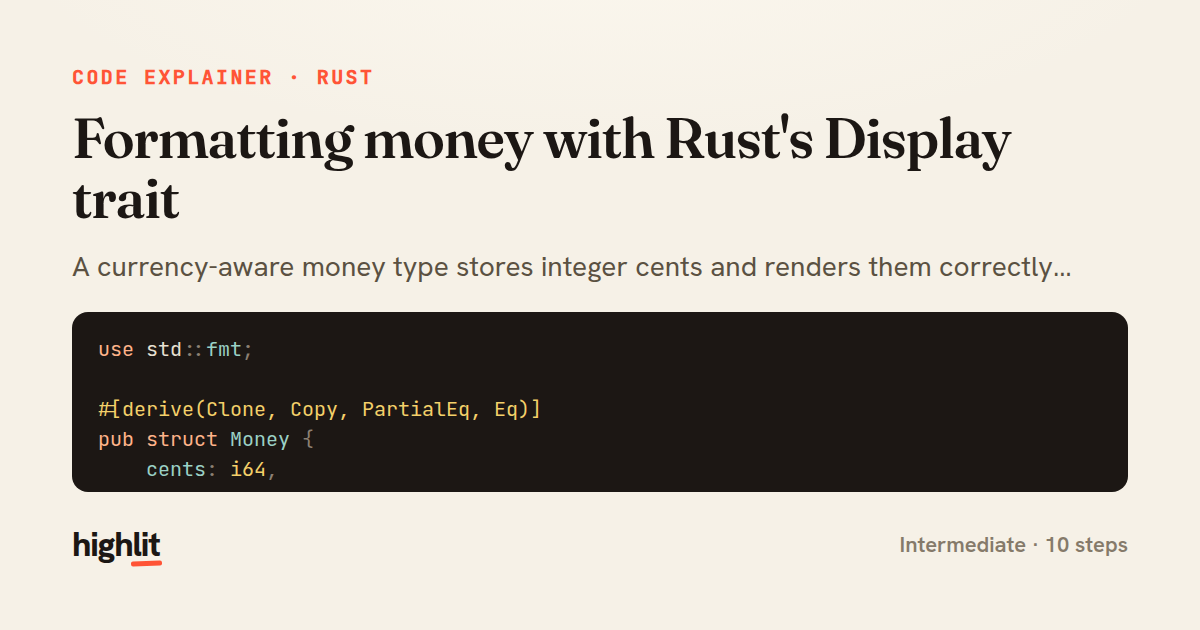 Formatting money with Rust's Display trait — share card