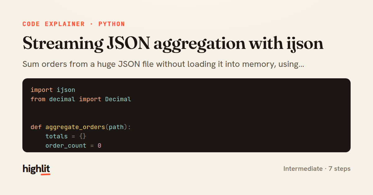 Streaming JSON aggregation with ijson — share card