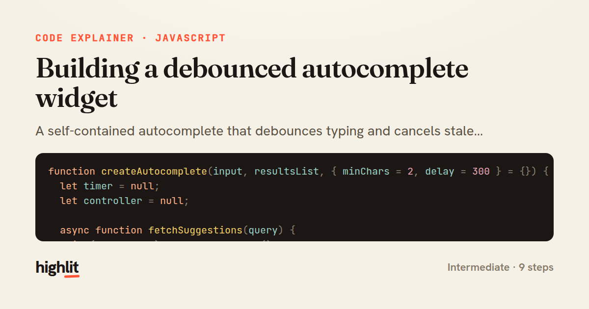 Building a debounced autocomplete widget — share card