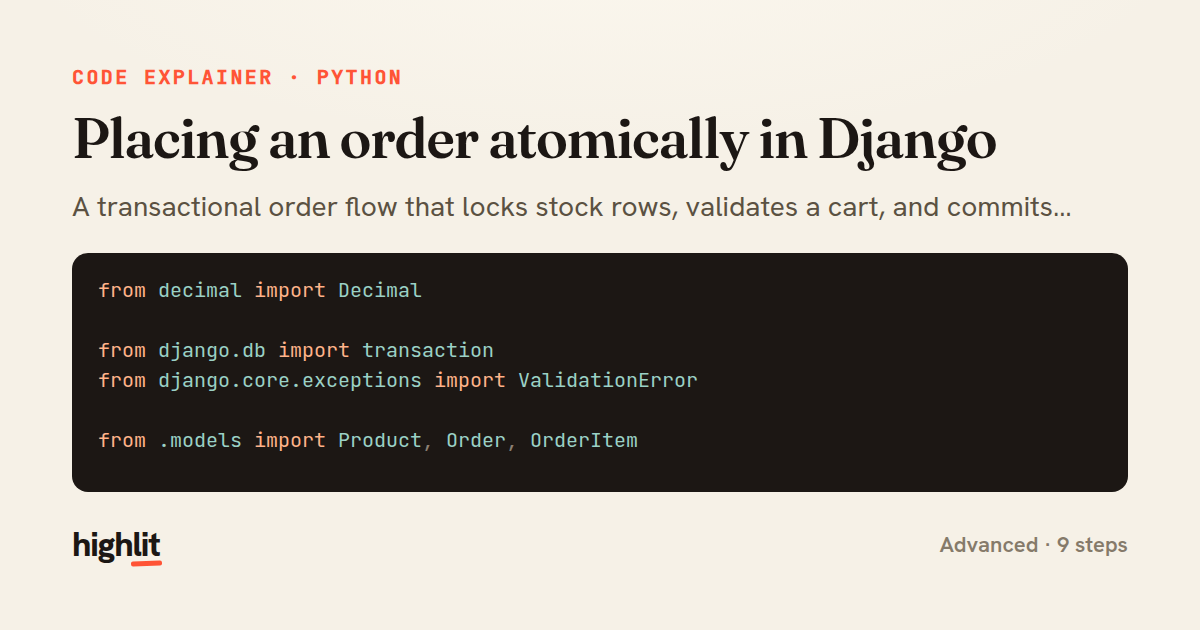 Placing an order atomically in Django — share card