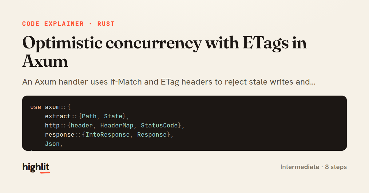 Optimistic concurrency with ETags in Axum — share card