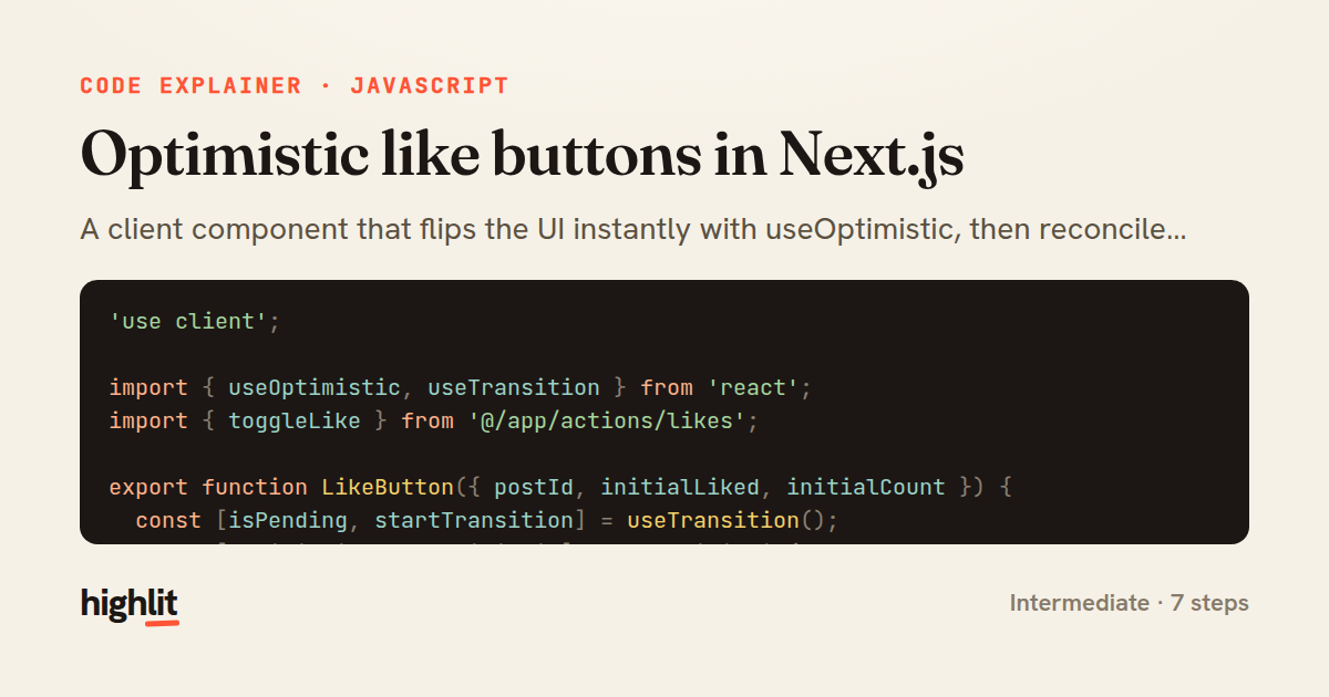 Optimistic like buttons in Next.js — share card