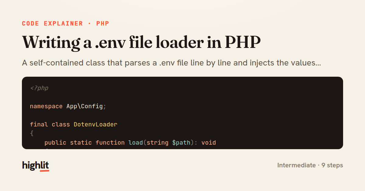 Writing a .env file loader in PHP — share card
