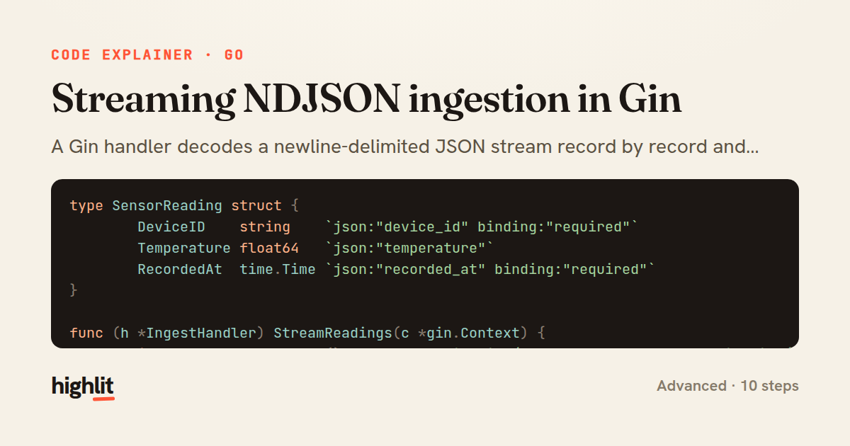 Streaming NDJSON ingestion in Gin — share card