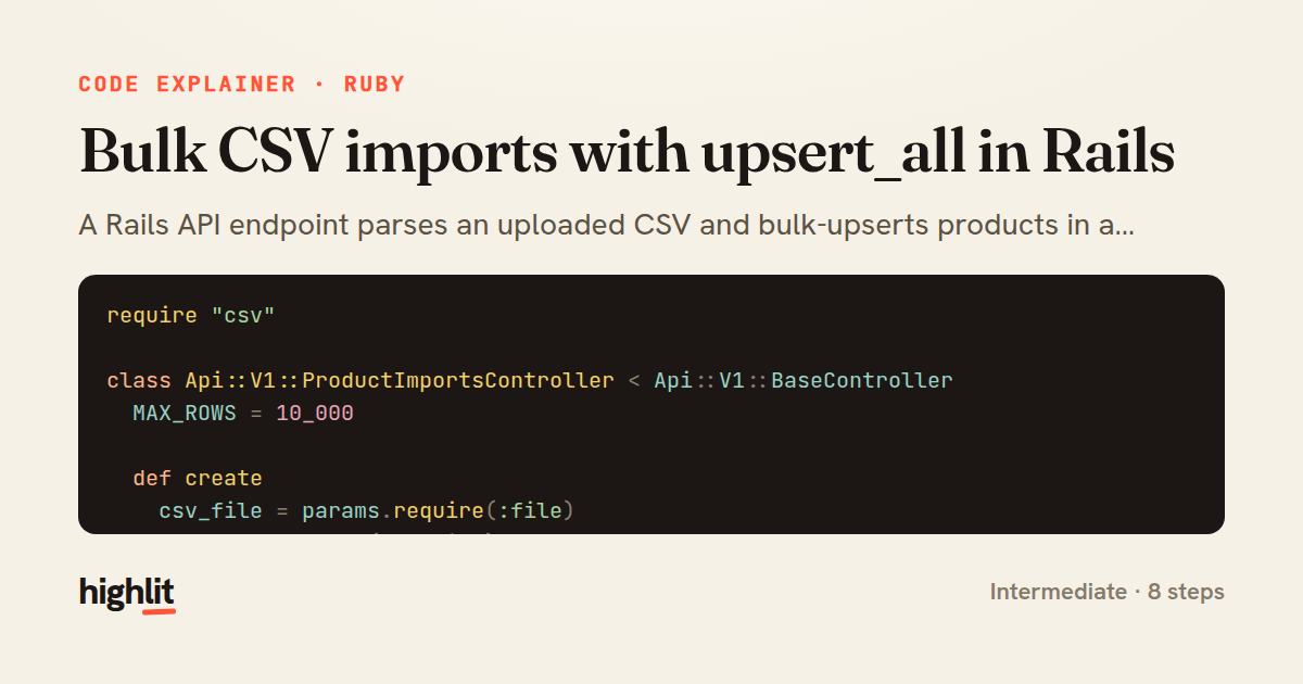 Bulk CSV imports with upsert_all in Rails — share card