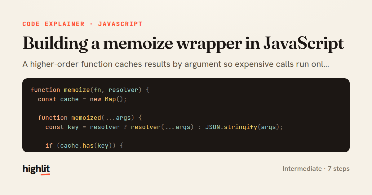 Building a memoize wrapper in JavaScript — share card