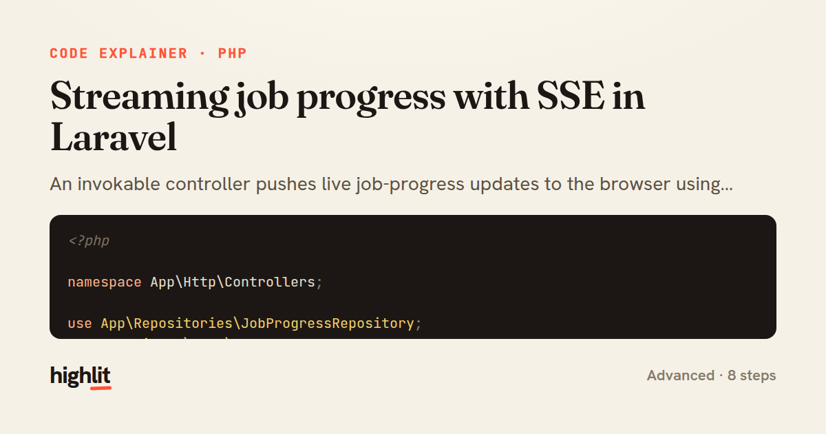 Streaming job progress with SSE in Laravel — share card