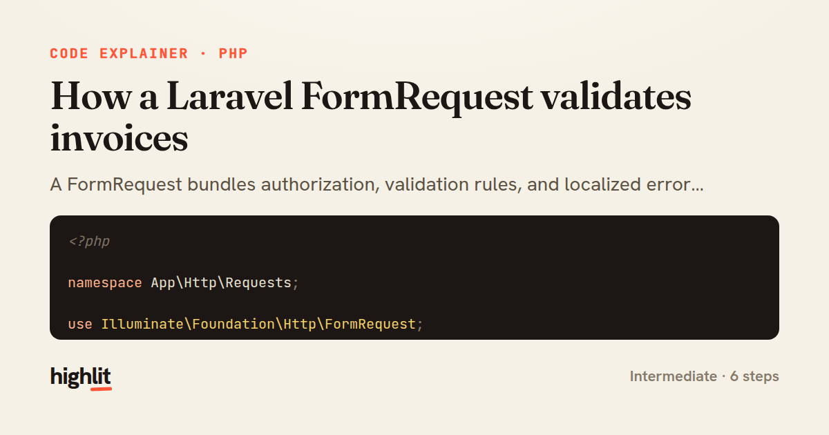 How a Laravel FormRequest validates invoices — share card