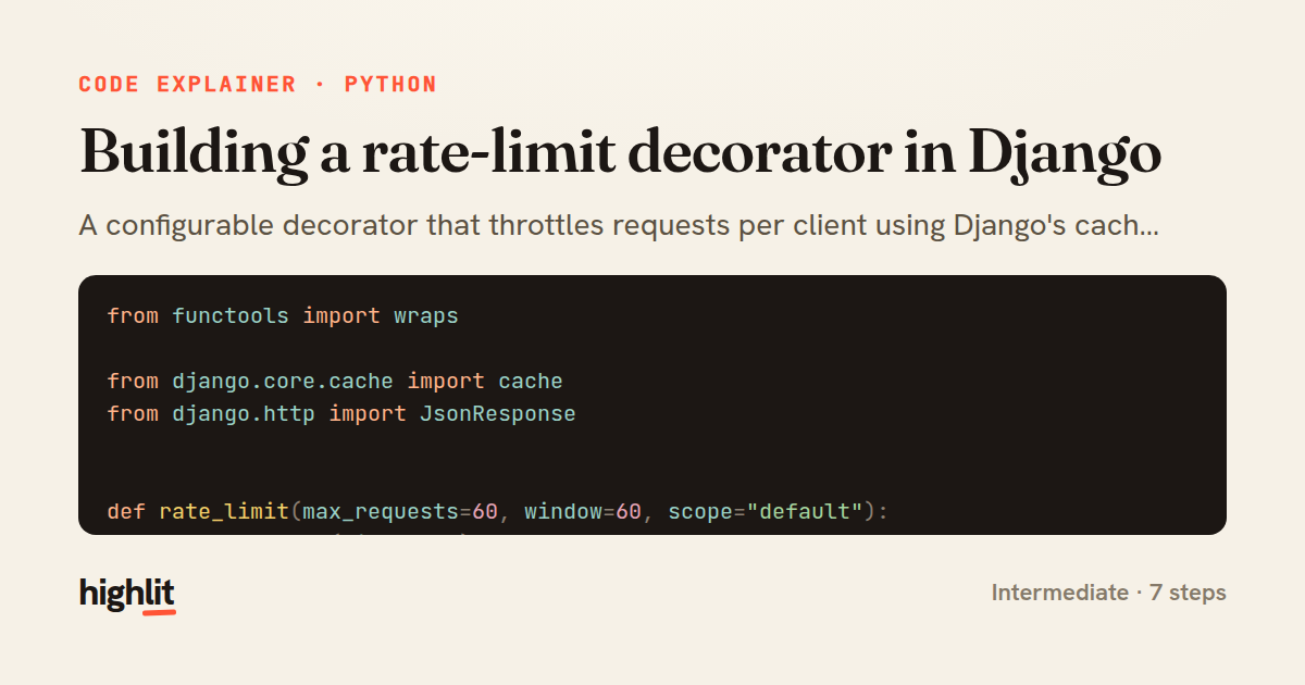 Building a rate-limit decorator in Django — share card