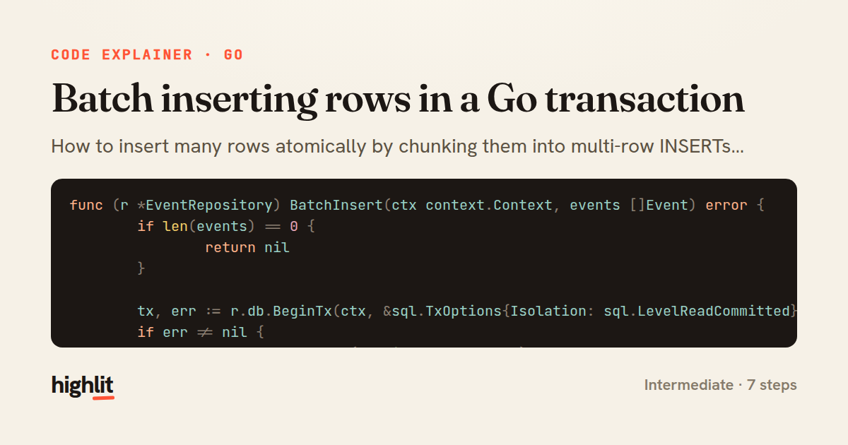 Batch inserting rows in a Go transaction — share card