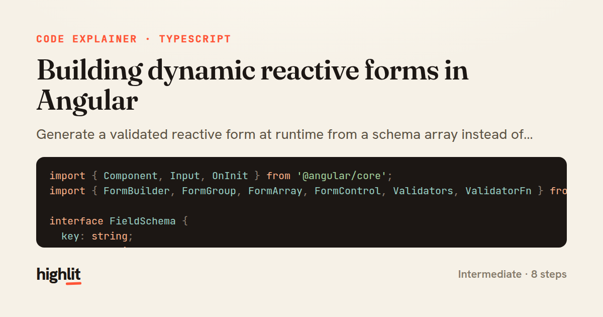 Building dynamic reactive forms in Angular — share card