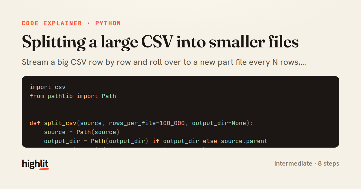 Splitting a large CSV into smaller files — share card