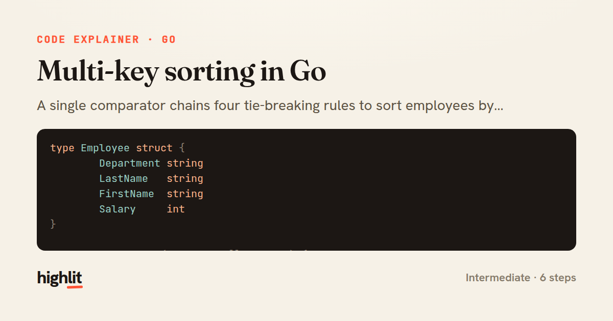 Multi-key sorting in Go — share card