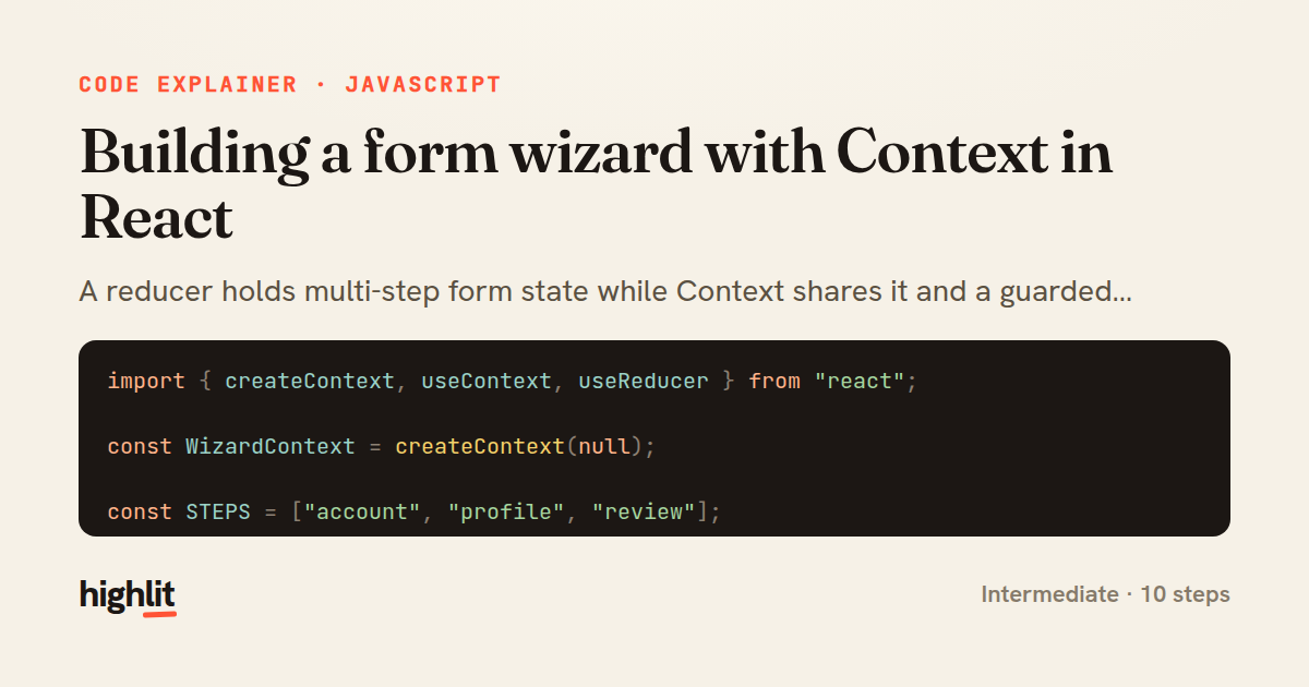 Building a form wizard with Context in React — share card