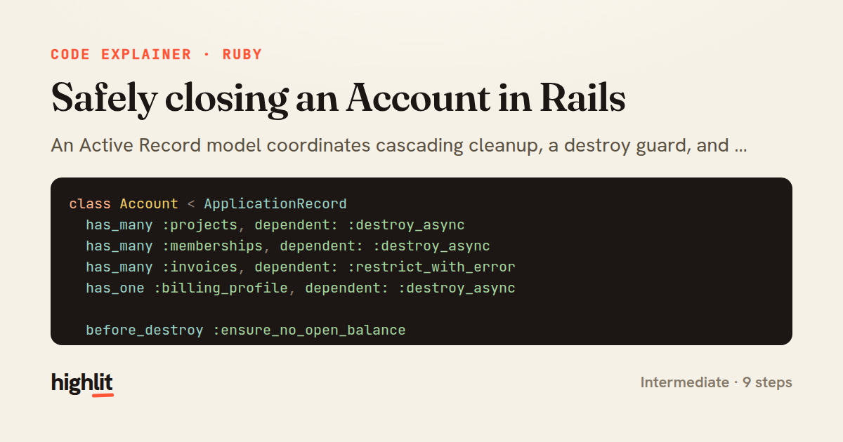 Safely closing an Account in Rails — share card