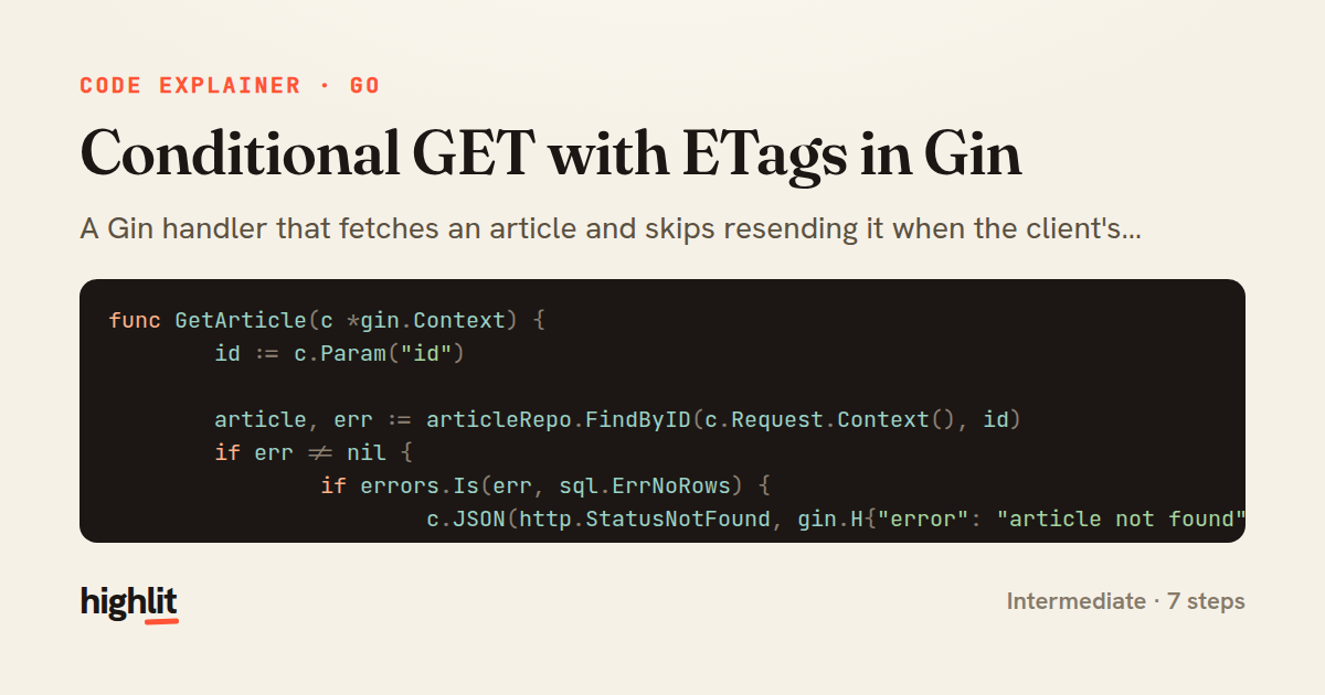 Conditional GET with ETags in Gin — share card