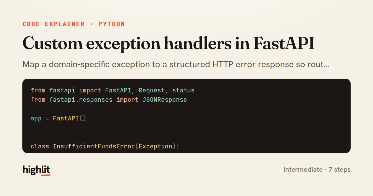 Custom exception handlers in FastAPI — share card