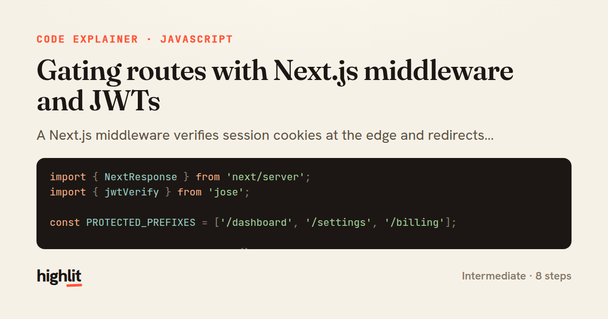 Gating routes with Next.js middleware and JWTs — share card
